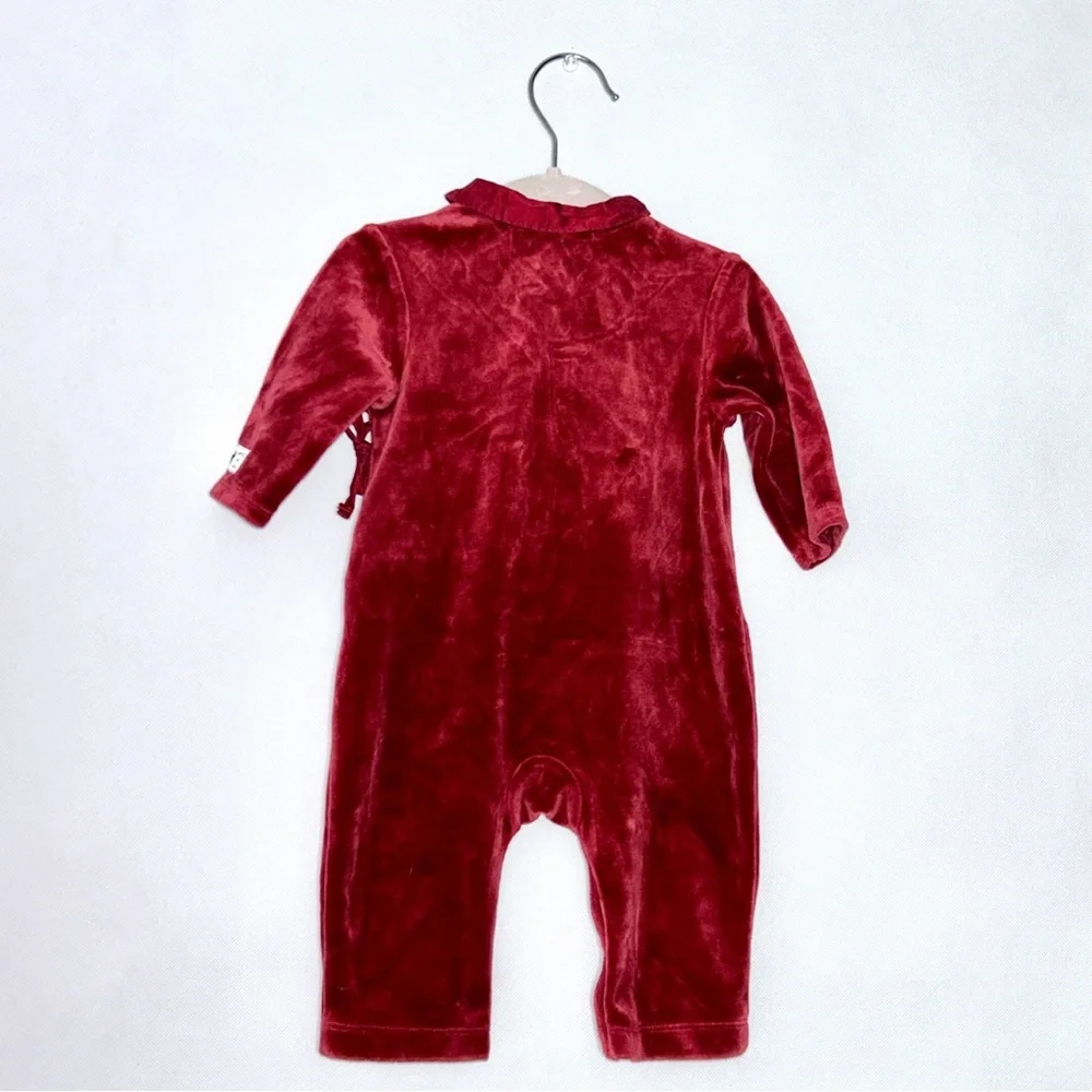 Janie and Jack Baby Girl Velour Kimono‎ One Piece Romper in Burgundy Red 0-3M